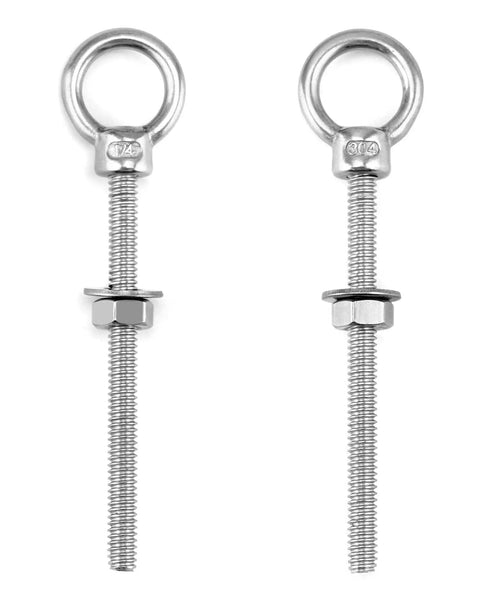 Front view of Stainless Steel Eye Bolts Heavy Duty 25 Pack 1/4 By 3 Inch Marine Grade Threaded Eyebolts With Nuts And Washers For Lifting.