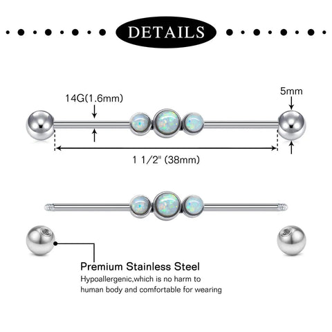 Industrial Barbell Earrings Set 14g Stainless Steel Scaffold Piercing Jewelry 38mm One And A Half Inch Eight Piece Kit