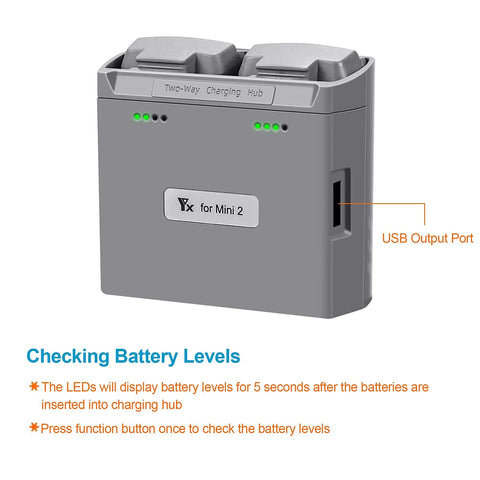 Two Way Battery Charging Hub For DJI Mini 4K, Mini 2 And Mini SE Drones with LED Battery Level Indicator and USB Output