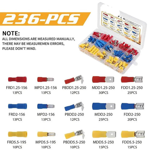 Huge 236PCS Insulated Wire Electrical Connector Assortment Kit With Butt Spade Ring Fast Disconnect Terminals And Crimping Tools For Any Wiring Rig Or Auto Project Needs, plastic case