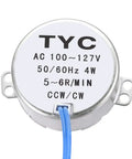 Low Speed AC Synchronous Motor 100 to 127 Volt 5 to 6 RPM 50 to 60 Hz CW CCW 4 Watt D Shaft 5 By 7 Mm 40 Cm Wire Tiny But Mighty Great For Heaters Fans Christmas Trees Air Conditioners Massagers Craft Displays, front view
