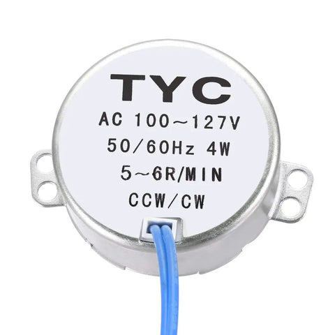 Low Speed AC Synchronous Motor 100 to 127 Volt 5 to 6 RPM 50 to 60 Hz CW CCW 4 Watt D Shaft 5 By 7 Mm 40 Cm Wire Tiny But Mighty Great For Heaters Fans Christmas Trees Air Conditioners Massagers Craft Displays, front view