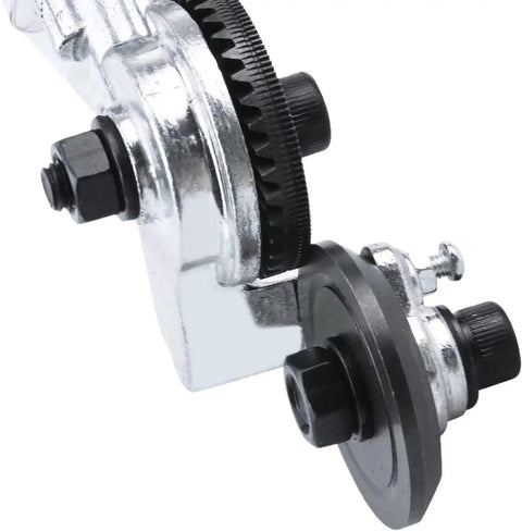 Heavy Duty Double Head Sheet Metal Nibbler Drill Attachment Cutter Kit With Adapter for precise metal cutting detail.