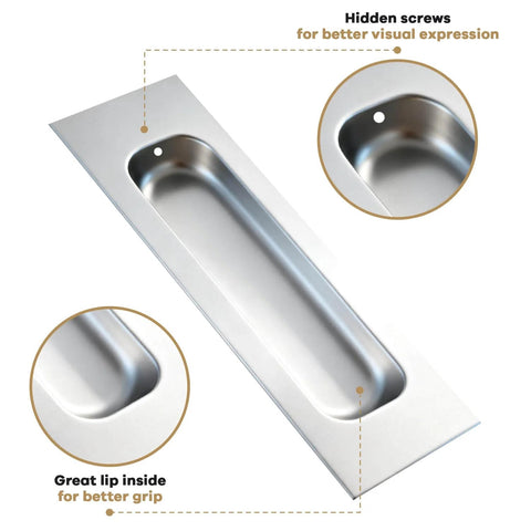 Brushed Silver Pocket Door Hardware Set With 2 Recessed Flush Finger Pulls And 1 Edge Pull Stainless Steel Pocket Door Pull