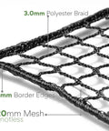 Close-up of 10x10ft Golf Impact Net For Backyard Practice And Garage Setup, Heavy-Duty 3.0mm Polyester Replacement Net In Black.