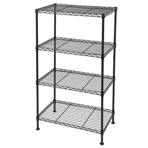4 Tier Storage Racks Shelving System With Adjustable Wire Shelves, Heavy Steel Construction Built For Garage, Kitchen, Bathroom Or Office, Maximizes Space, Black Finish, Durable Steel Frame, Easy Assembly, Dimensions 20 W X 12 D X 32 H