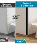 Before and after image showing Heavy Duty Self Adhesive Wall Corner Protectors 45 By 1 Inch Solid Aluminum Corner Guards Black shield in use.