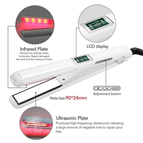 Ultrasonic Infrared Hair Straightener With LCD Display And 360 Degree Swivel Cord For At Home Hair Treatment, Repair Damaged Strands