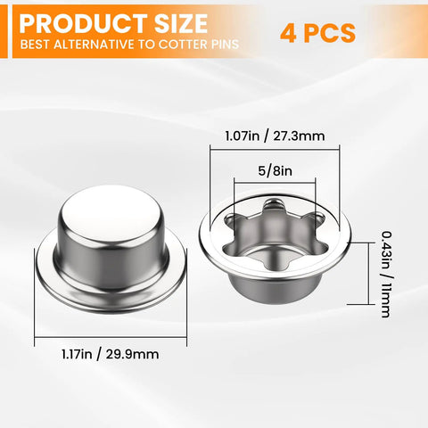 Heavy Duty Push On Pushnut Cap Stud Set Four Piece Five Eighths Inch Axle With Rugged Spring Steel Construction And Zinc Finish