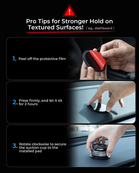 Installation steps for Upgraded 360 Degree Rotation Vacuum Magnetic Phone Holder Stand For MagSafe with suction cup.