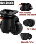 Tough As Nails 2 Inch Leveling Casters Set Of 4 With Adjustable Steel Feet Premium Nylon Wheels showing durable aluminum bracket and PA wheel.