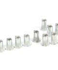 100 Piece Rivet Nuts Kit M3x20 Hollow Thread Inserts Aluminum Alloy Fasteners Hardware For Quick Beefy Riveting In Auto Body Metalworking DIY Projects And Industrial Applications, silver inserts on white