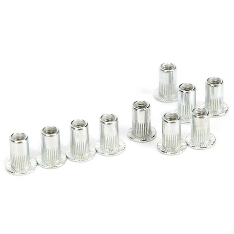 100 Piece Rivet Nuts Kit M3x20 Hollow Thread Inserts Aluminum Alloy Fasteners Hardware For Quick Beefy Riveting In Auto Body Metalworking DIY Projects And Industrial Applications, silver inserts on white