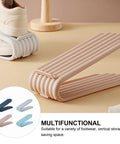Double Deck Vertical Shoe Slot Organizer With Adjustable Two Tier Design, beige, ideal for footwear stacking and space saving.