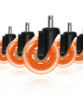 Ultra Silent Office Chair Casters Built Like A Tank Glide Smooth As Butter 3 Inch Pu Wheels Hardwood Floor Friendly Replacement Set Of Five Bright Orange