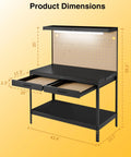 Dimensions of Heavy Duty Garage Work Bench With Drawers Lights Pegboard And Twelve Hooks Storage System Holds Up To 600 Lbs Built For Real Tool Nerds In The Workshop Garage Basement Or Garden.