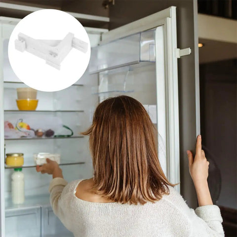 Woman using 8 Pack Plastic Refrigerator Shelf Clips For Freezer And Fridge, Easy Install, Sturdy White Shelf Brackets