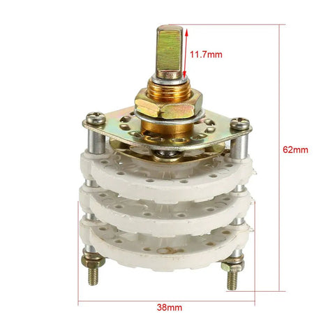 3 Pole 4 Position Rotary Switch With Knob Band Selector, 3 Deck, 15 Contacts, Panel Mount, 9.7mm Hole, 6mm Shaft, 11.7mm Length
