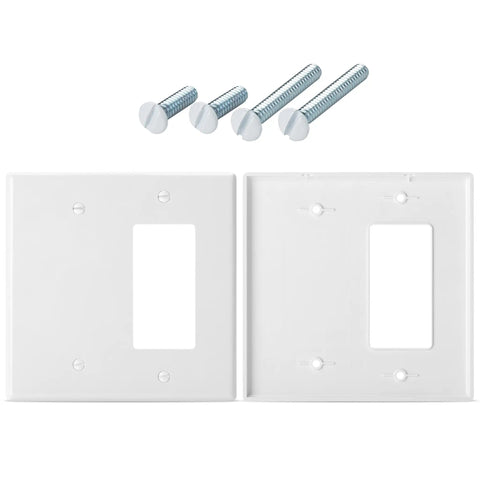 2-Gang Decorator And Blank Wall Plate White With Screws, Heavy-Duty Unbreakable Plastic Cover For Home And Office, DIY
