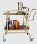 Knockout Two Tier Serving Cart Built Tough With Smooth Ride Casters Stainless Steel Kitchen Bar Trolley with drinks and snacks.