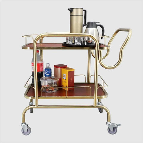 Knockout Two Tier Serving Cart Built Tough With Smooth Ride Casters Stainless Steel Kitchen Bar Trolley with drinks and snacks.