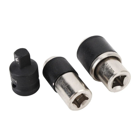 3 Piece Reamer And Screw Extractor Kit With Adapter For 3/8 Inch Drive Tools Includes 1/4 To 1/2 Inch And 6 To 1/4 Inch Socket Range Tap Extractor