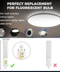 Two Pack 6W GX23 2 Pin LED PL Retrofit Lamp Replacement For 13W GX23d CFL, shown with size details and compatible fixtures.