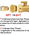 Two-pack brass garden hose reducer adapters, 3/4 GHT male to 3/8 NPT female, pipe fittings