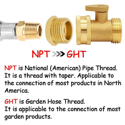 Two-pack brass garden hose reducer adapters, 3/4 GHT male to 3/8 NPT female, pipe fittings
