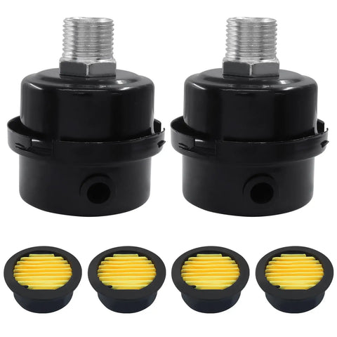 Two Pack Air Compressor Silencer Kit With One Half Inch Threaded Intake Filters 20 mm Mufflers For Generators And Blowers front view