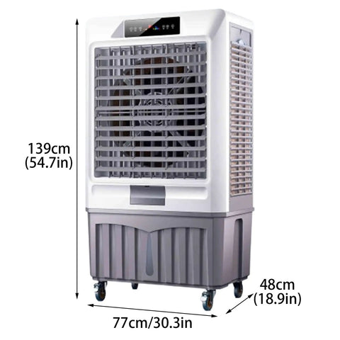 Sweat Proof Chill Premium Portable Evaporative Air Cooler With Three Speed Settings And Built In Digital Timer Includes Reusable Ice Packs For Instant Beast Mode Windowless Cooling Inside Any Room Or Office Setup, shown with dimensions.