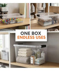 12 Pack 21 Qt Clear Storage Bins With Snap Tight Lids Stackable Plastic Containers used for organizing toys and supplies.