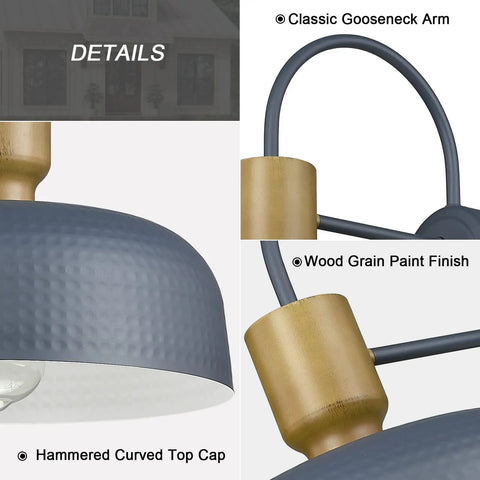 Outdoor Barn Light Gooseneck With Hammered Metal Shade In Gold Farmhouse Exterior Wall Mount Sconce detail view