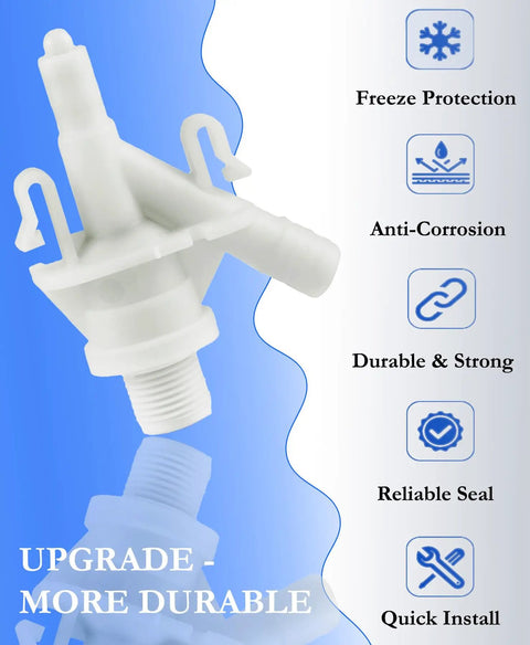 Dometic RV Toilet Water Valve Replacement Kit With Freeze Resistant Tech For 300 310 320 Pedal Flush Models No Hassle Easy Install Leakage Resistant Glass Fiber Reinforced Polymer Durable Camper Toilet Valve For Van And RV, white valve