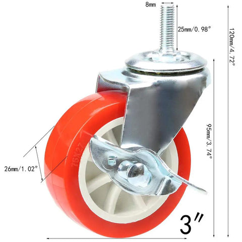 Smooth Operator Ball Bearing 3 Inch Swivel Caster Wheels With Brakes Set Of 4 Heavy Duty Rubber Castors for cart workbench.