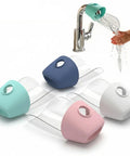 Toddler Faucet Extender 4 Pack Splash Free Sink Water Guide Kid Handwashing Helper in pastel colors with water stream.