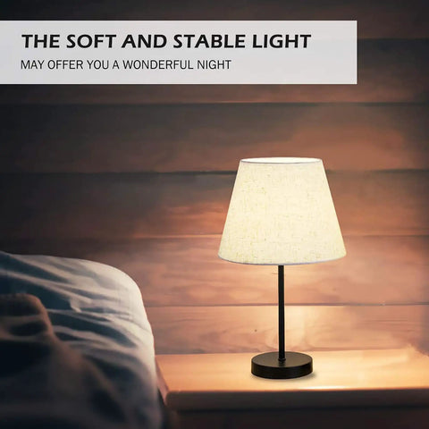 Two Pack Bedside Table Lamps Set for Bedroom and Living Room, Modern Small Desk Lamps With Ivory White Barrel Fabric Shade And Metal Base