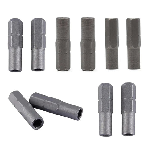 Eight Pack Precision Bit Adapters Set For Micro Bits To One Quarter Inch Hex Converter, alloy steel adapters displayed.
