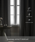 Ultra Soft Blackout Curtains With Crushed Sheer Overlay Block 90-95% Of Light, shown with sunshade, heat, and sound insulation symbols.