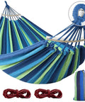Portable Camping Hammock With Upgraded 320G Canvas Fabric For Super Comfy Relaxation 550Lb Weight Capacity Anti Roll Balance Beams Blue Green