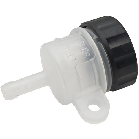 Universal Motorcycle Brake Fluid Reservoir Cap For Master Cylinder Tank Fits Honda CBR CRF, translucent with black cap.