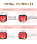 LCD controller for 2640 GPH 80W Aquarium DC Return Pump with speed and wave functions, showing adjustment and lock features.