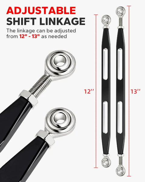 Black Shift Linkage Shifter For Harley Davidson Electra Glide Street Glide Tour Glide Trikes 1980 2023 Ride Ready Aftermarket Upgrade For Touring Softail Models, 12-13 inch adjustable linkage with stainless rod ends