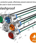 Five Pack 10mm Waterproof LED Indicator Lights Set For 3V To 9V DC With Wires 20mA 0.5W Metal Indicator Lamps In Red Orange Blue Green White For DIY Projects And Gearhead Automotive Electronics, IP65 splashproof