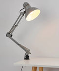 Black Accent Desk Lamp With Clamp Arm And Interchangeable Base, Architect Style Task Light, Sturdy Metal, Shown On Desk Edge