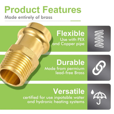 Brass ORIANSE ProPress fitting, 1/2 in x 1/2 in MNPT male adapter with EPDM O-ring