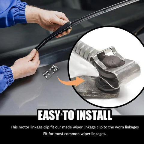 2 Pack Windshield Wiper Linkage Clips For Most Cars, Beefy Wiper Arm Repair Kit, Universal Windshield Wiper Linkage Clip, Wiper Motor Connection Clamp For A Smooth Long Lasting Wipe, manganese steel repair clip installed on wiper arm