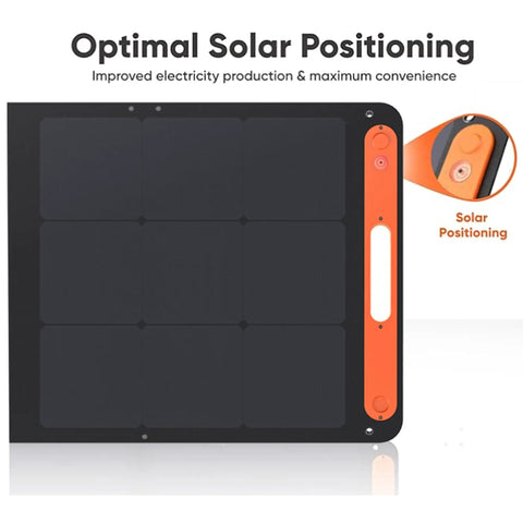 SolarSaga 200W Portable Foldable Bifacial Solar Panel IP68 with optimal solar positioning feature highlighted