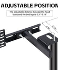 Heavy Duty Adjustable Headboard Brackets For Bed Frame With Complete Hardware Set Black Metal extension connector showing 6.3 to 9.18 inch adjustable position.