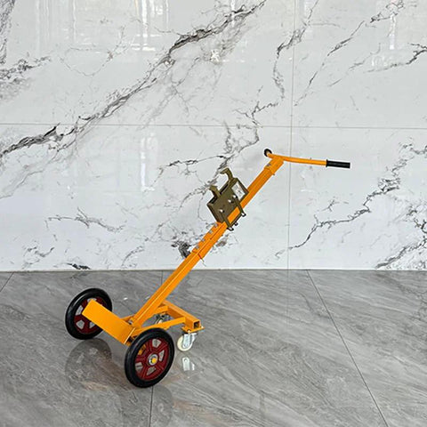 Heavy Duty Drum Cart For 55 Gallon Drums With Tilt Back Steel Construction And Nylon Wheels on marble floor